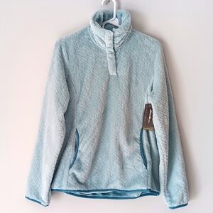 NEW Eddie Bauer Softwood Pullover Fuzzy Fleece 1/4 Button Winter Sky Blue Medium